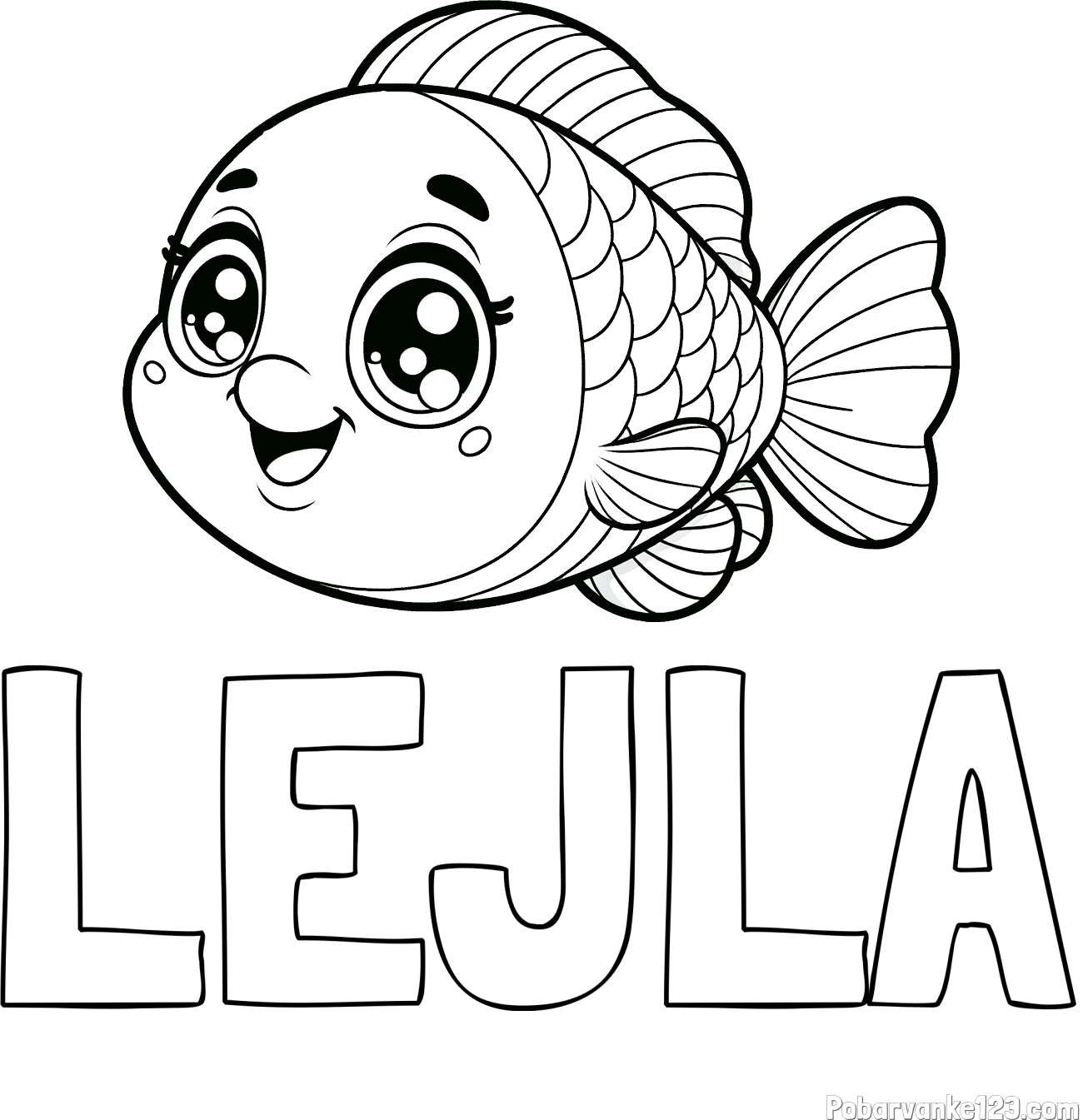 Pobarvanka imena LEJLA in pobarvanka prisrčne ribe