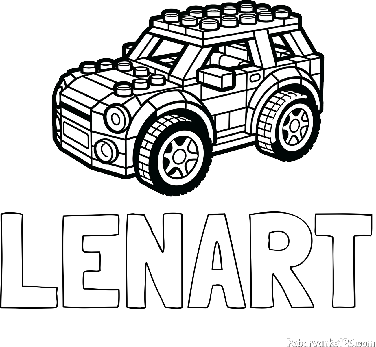 Pobarvanka imena LENART in pobarvanka avtomobila sestavljenega iz LEGO kock