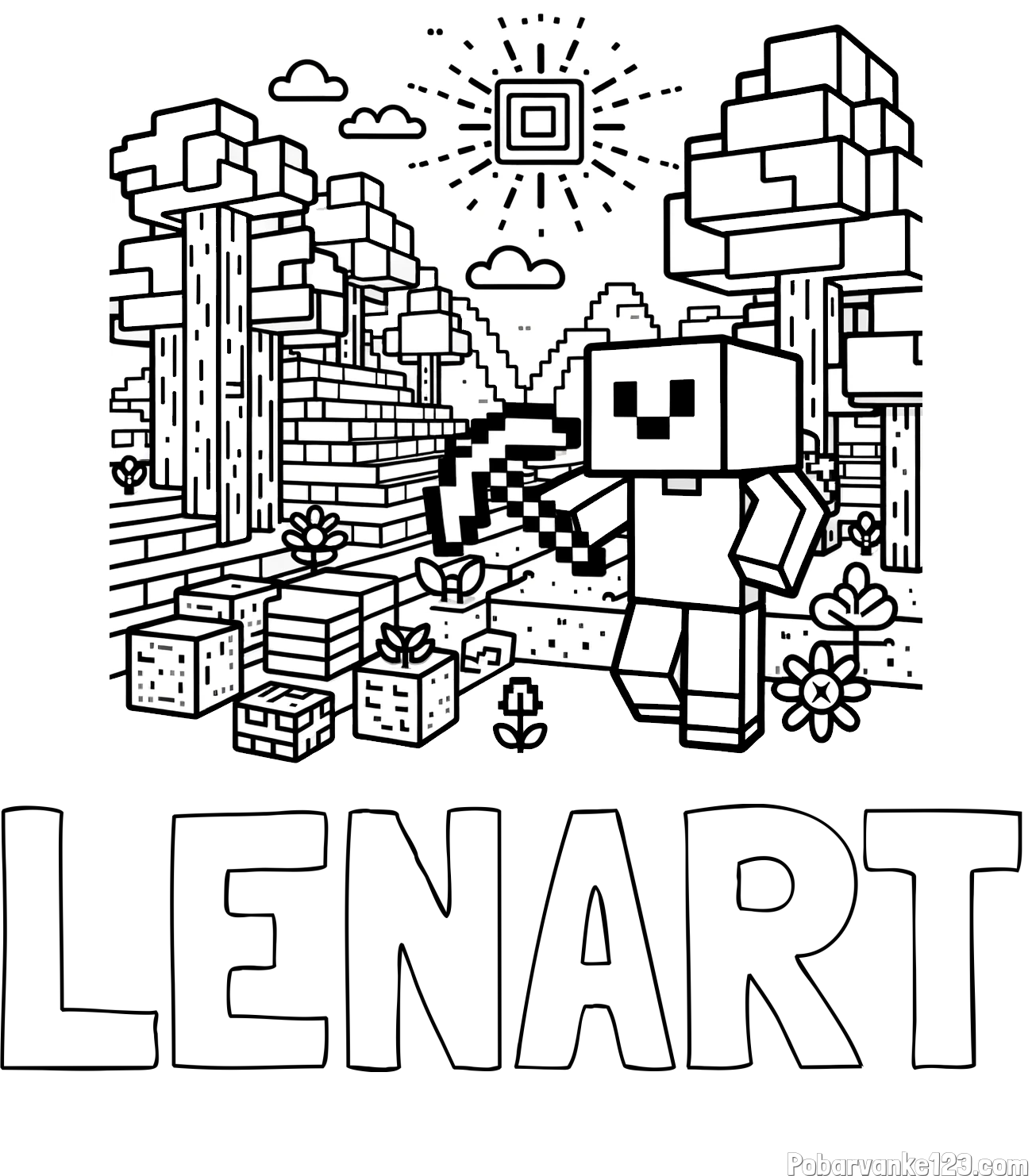 Pobarvanka imena LENART in pobarvanka Minecraft sveta