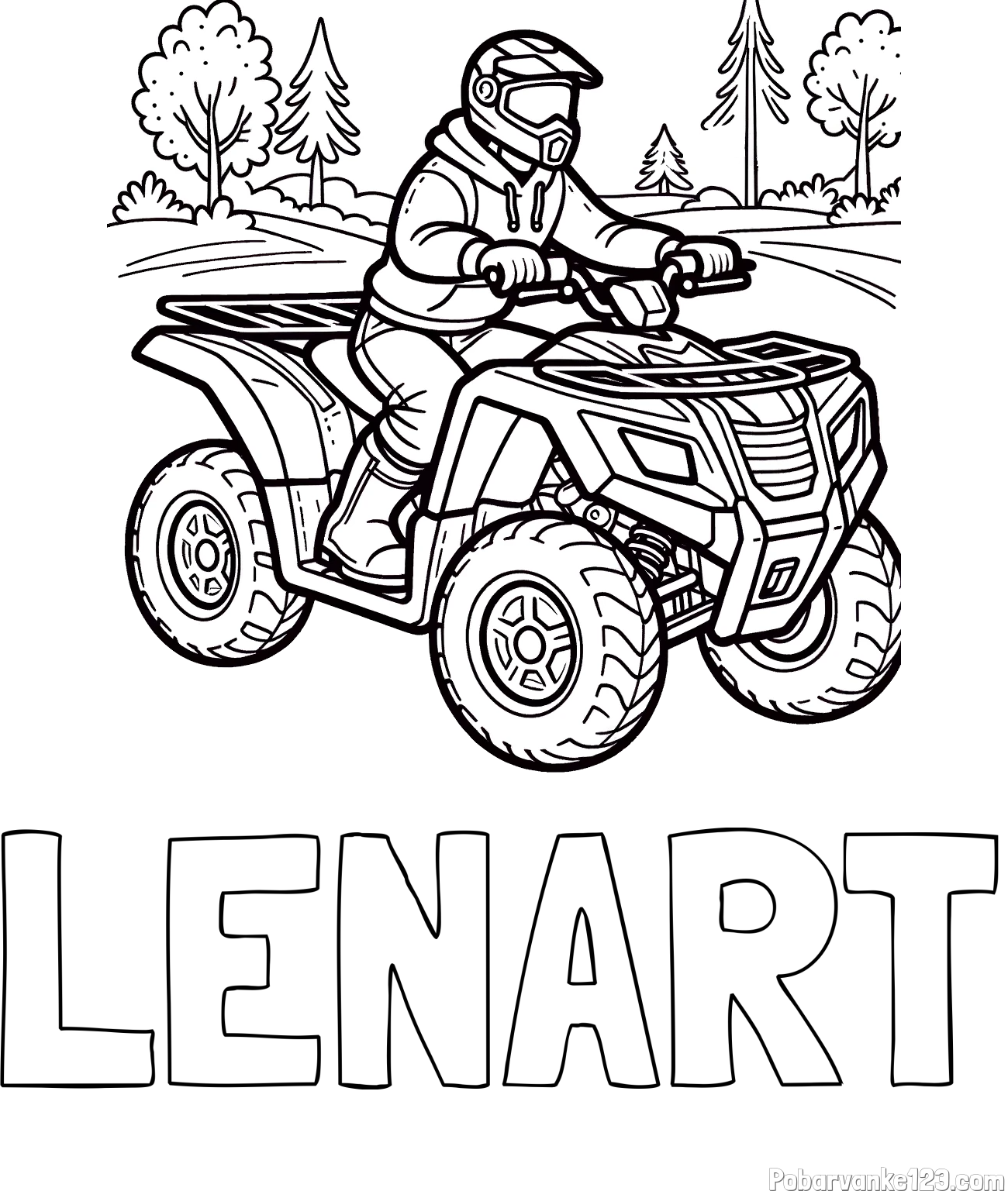 Pobarvanka imena LENART in pobarvanka motorista na štirikolesniku