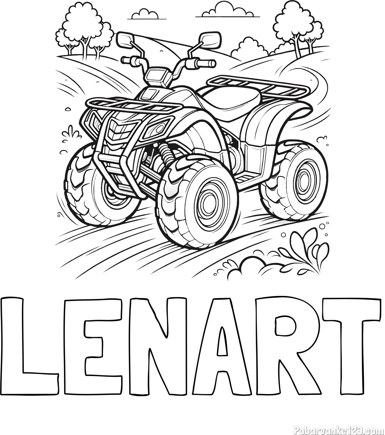 Pobarvanka imena LENART in pobarvanka štirikolesnika na cesti