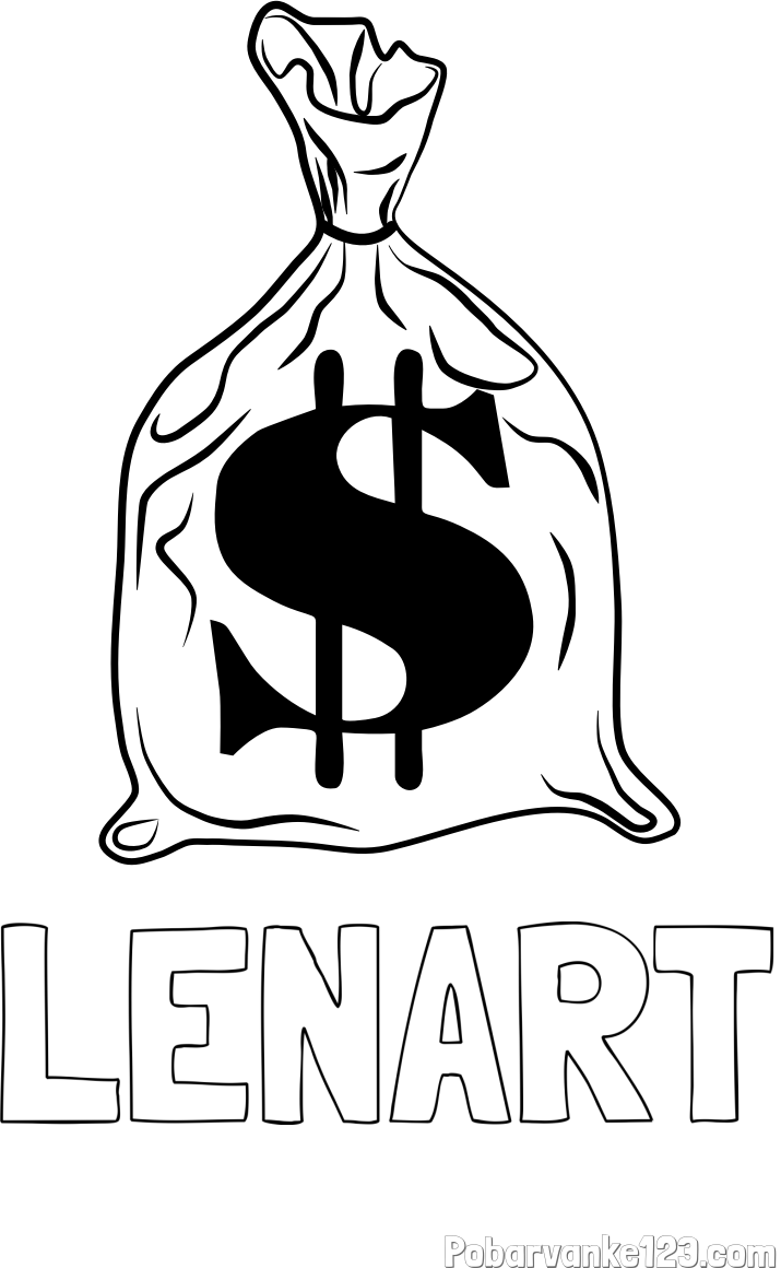 Pobarvanka imena LENART in pobarvanka žaklja z denarjem