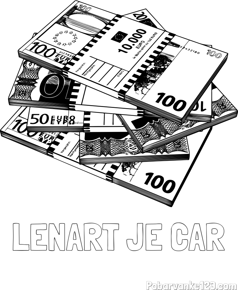 Pobarvanka imena LENART JE CAR in pobarvanka evrskih bankovcev