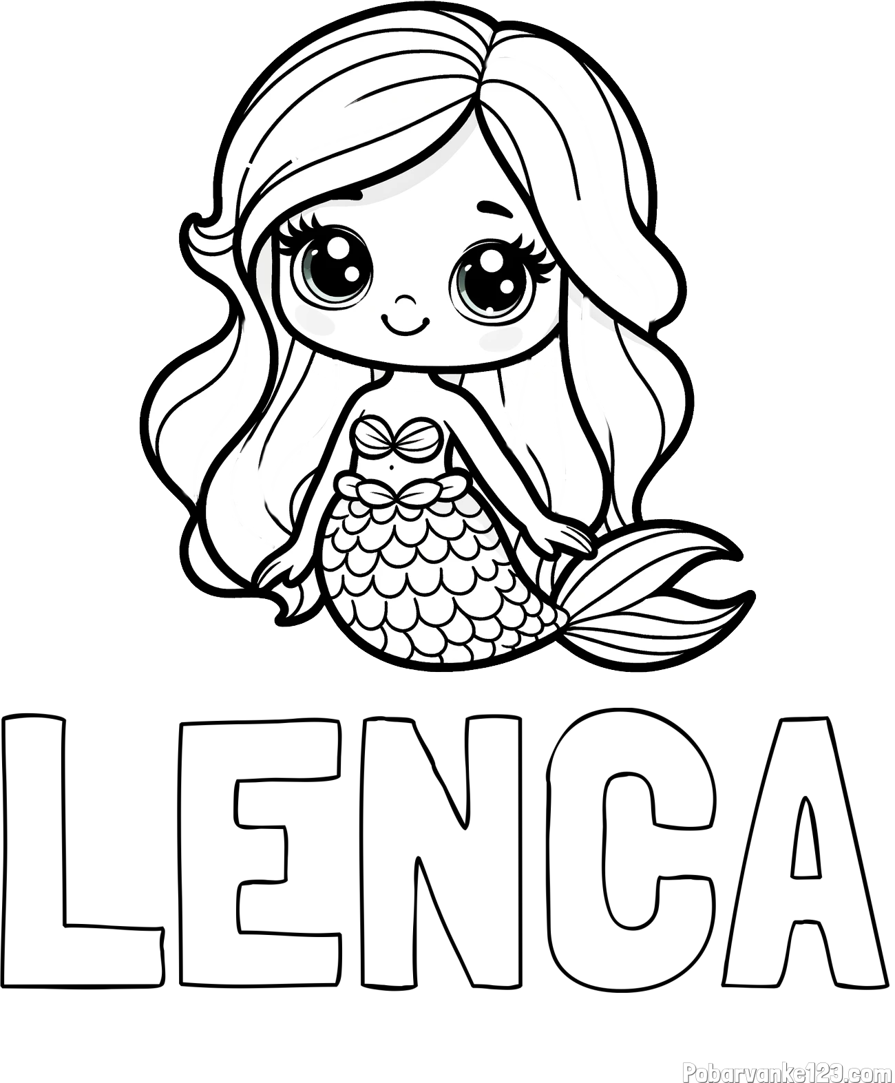 Pobarvanka imena LENČA in pobarvanka prikupne morske deklice