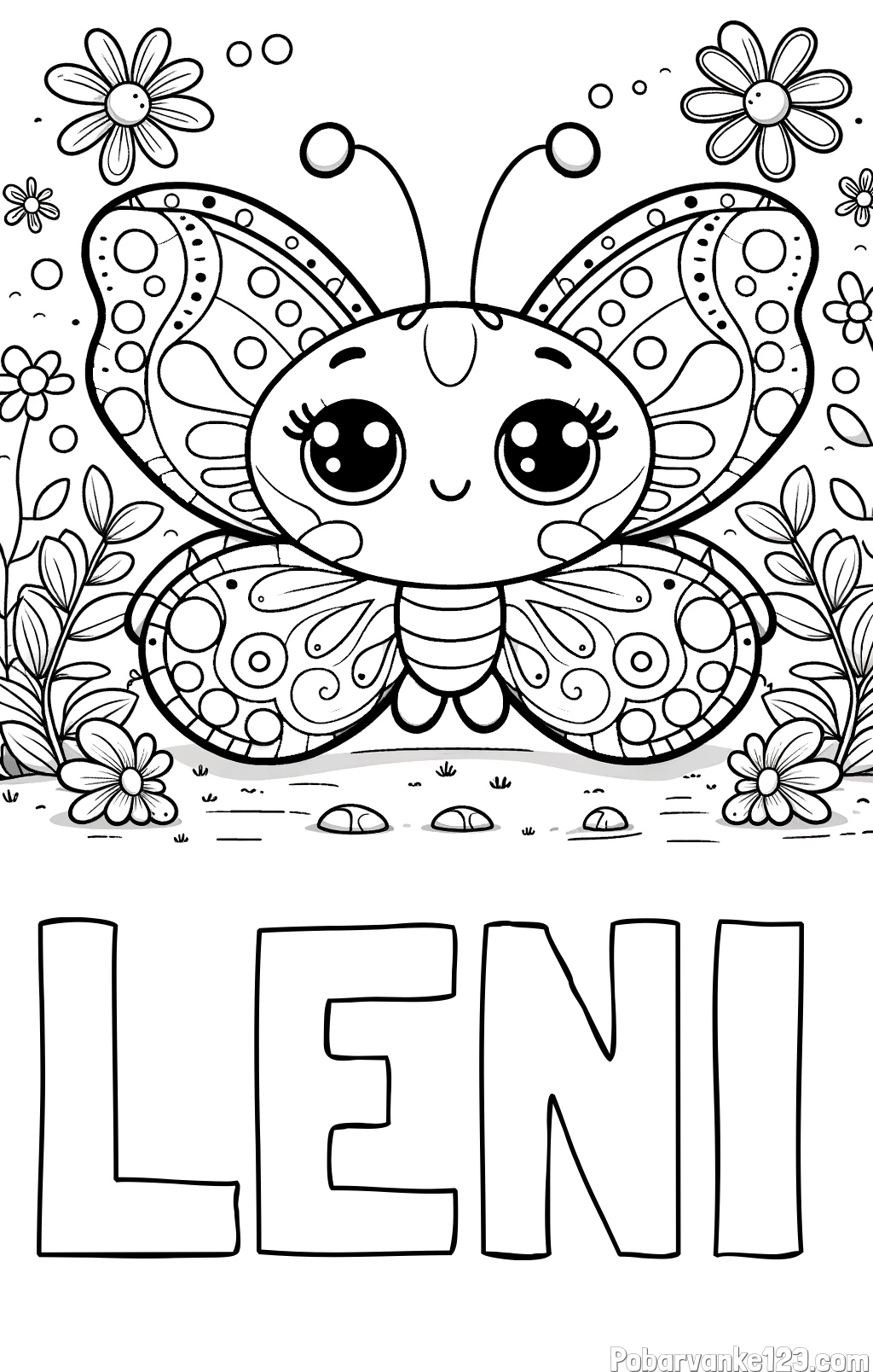 Pobarvanka imena LENI in pobarvanka ljubkega metuljčka