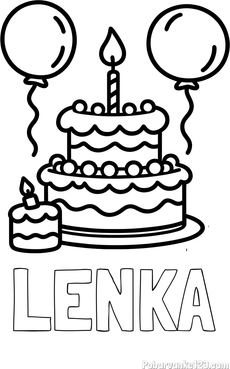 Pobarvanka imena LENKA in pobarvanka velike rojstnodnevne torte