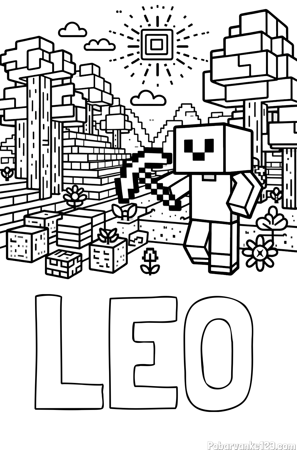 Pobarvanka imena LEO in pobarvanka Minecraft sveta