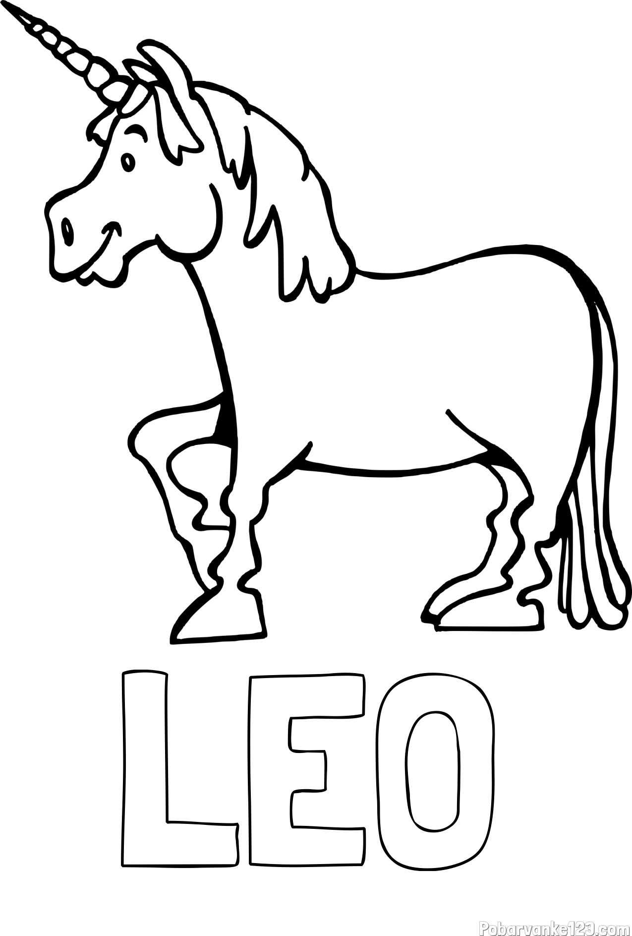 Pobarvanka imena LEO in pobarvanka veselega samoroga