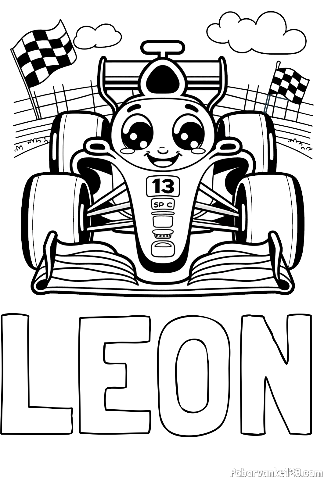 Pobarvanka imena LEON in otroška pobarvanka FORMULA 1