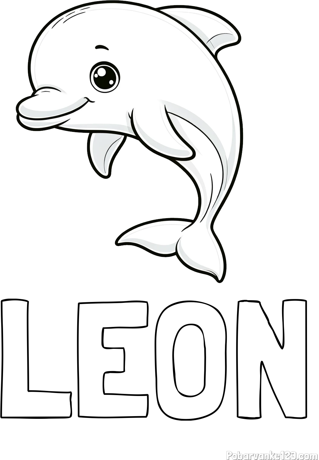 Pobarvanka imena LEON in otroška pobarvanka ljubkega delfina