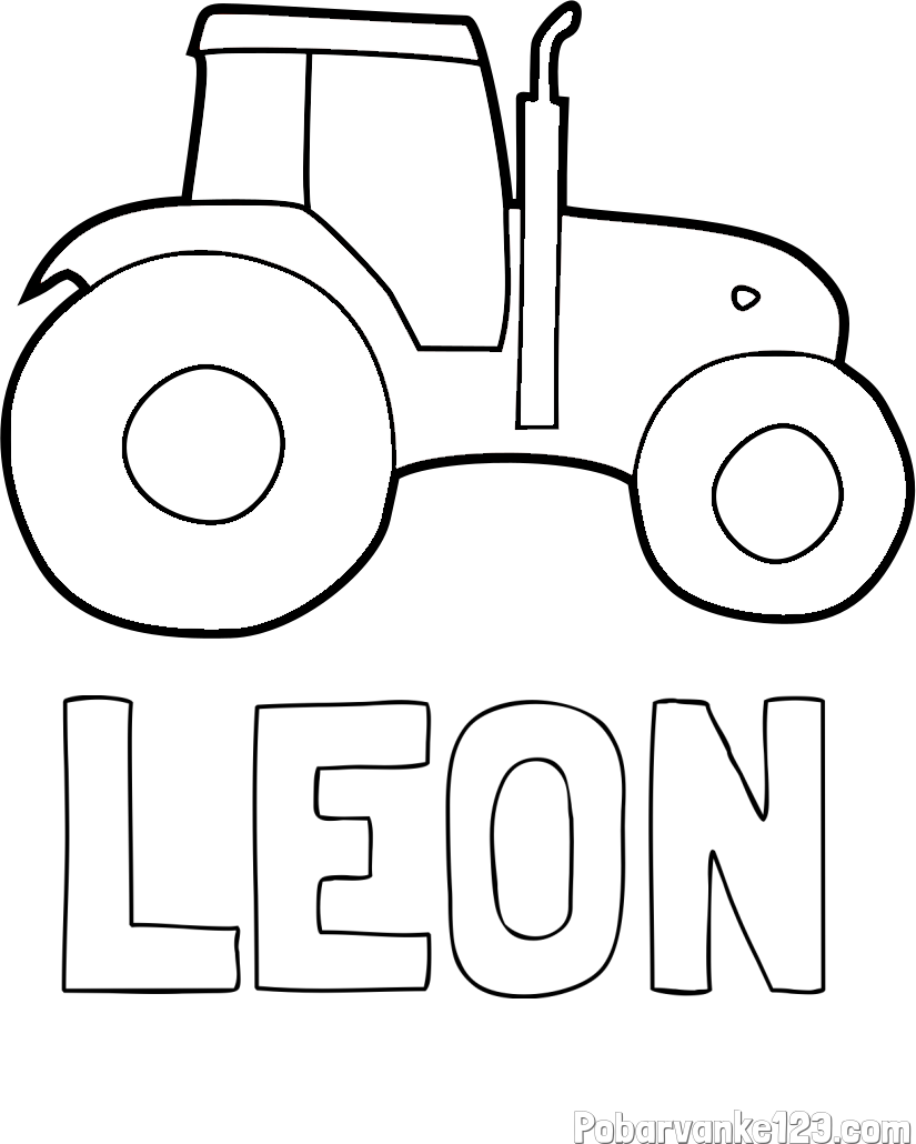 Pobarvanka imena LEON in otroška pobarvanka traktorja