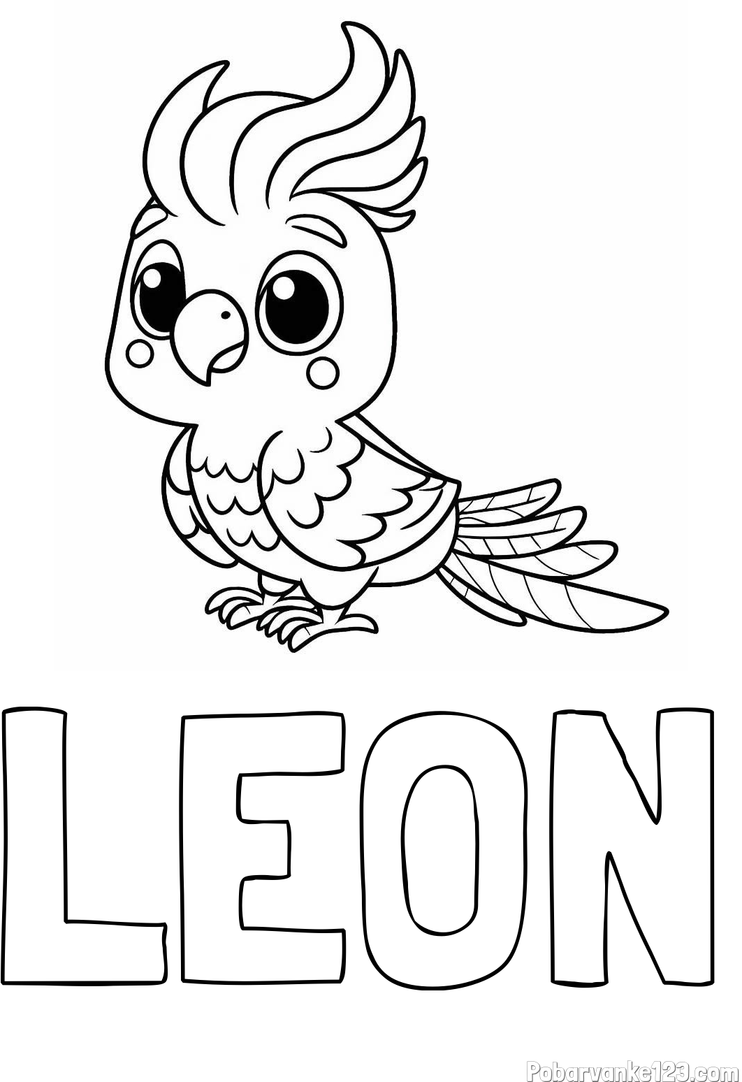 Pobarvanka imena LEON in pobarvanka ljubke papige
