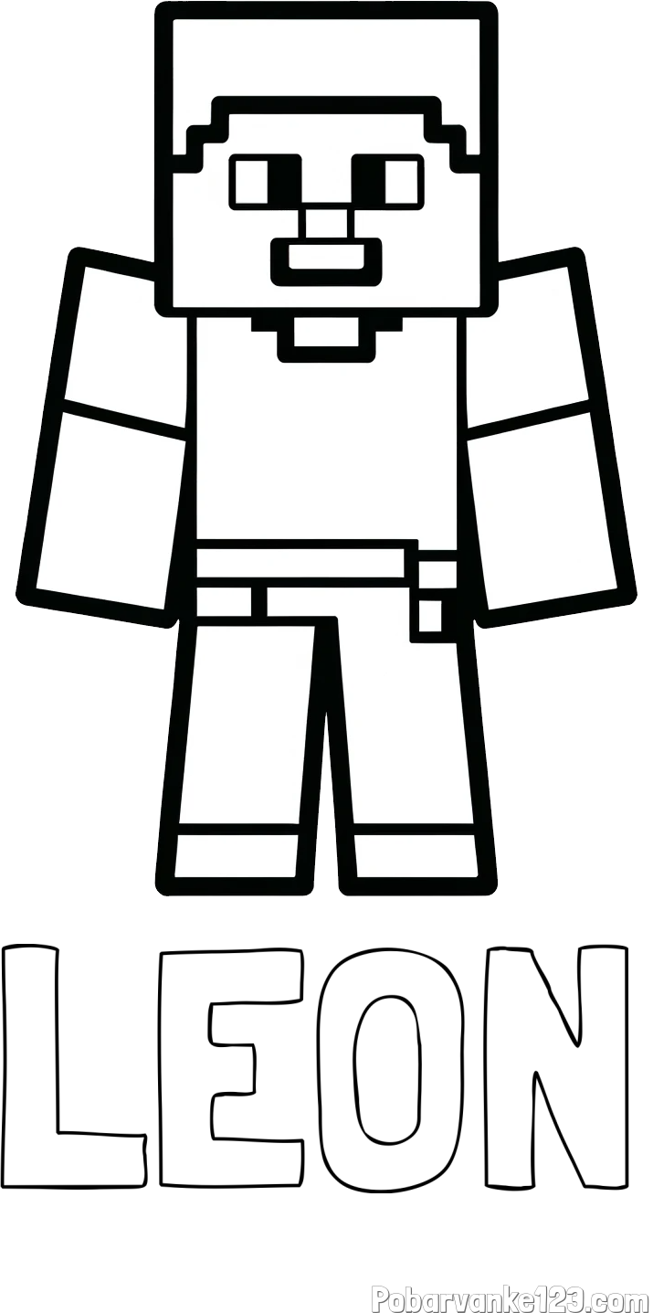 Pobarvanka imena LEON in pobarvanka Minecraft figurice