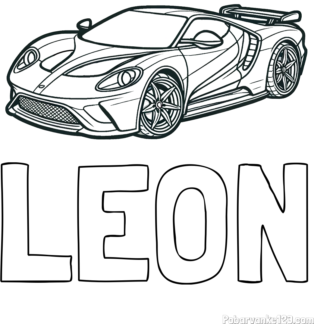 Pobarvanka imena LEON in Športni avtomobil