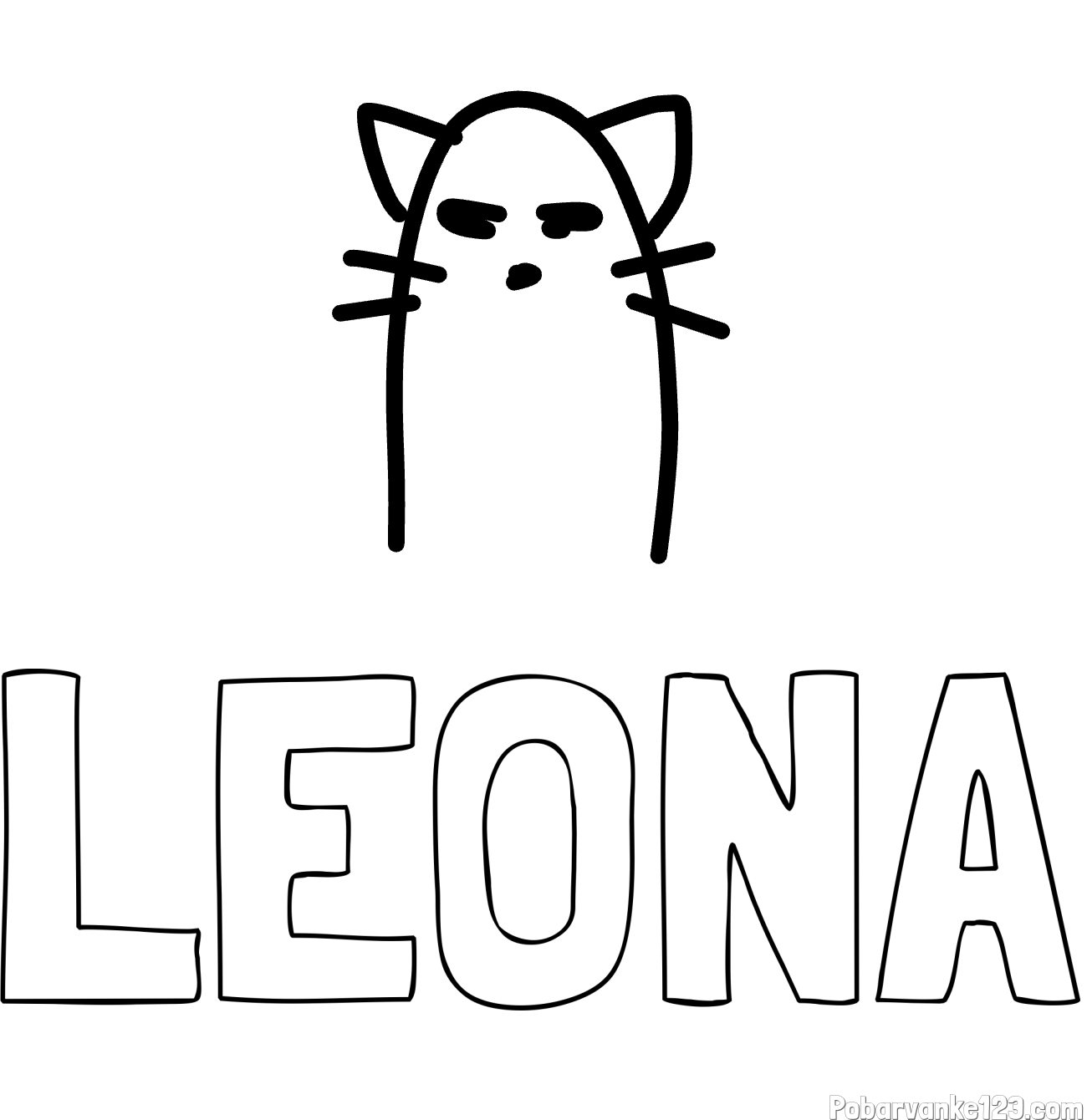 Pobarvanka imena LEONA in luštkana mačka