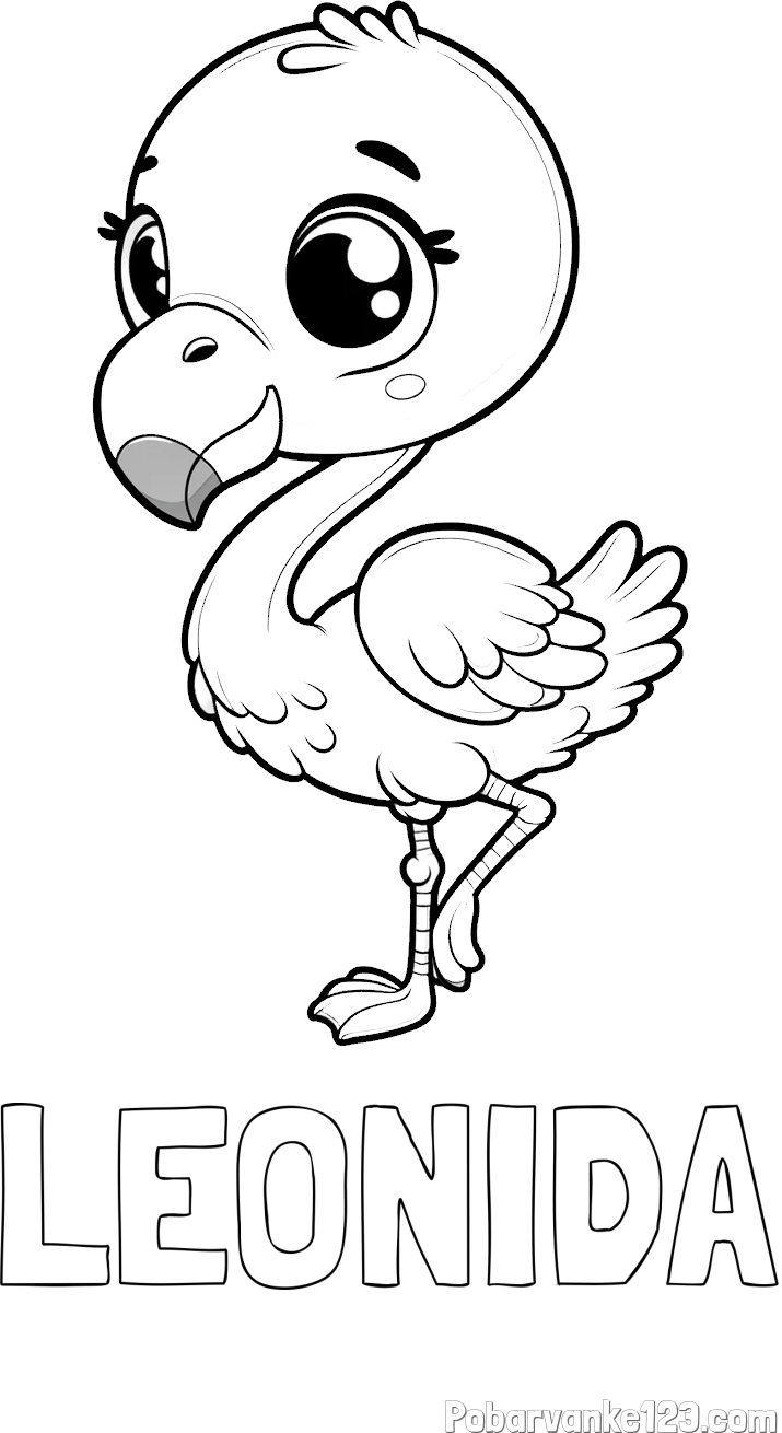 Pobarvanka imena LEONIDA in otroška pobarvanka flaminga