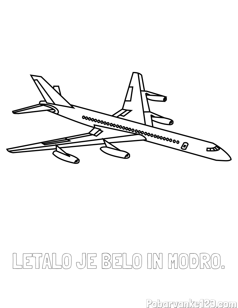 Pobarvanka imena LETALO JE BELO IN MODRO. in potniško letalo