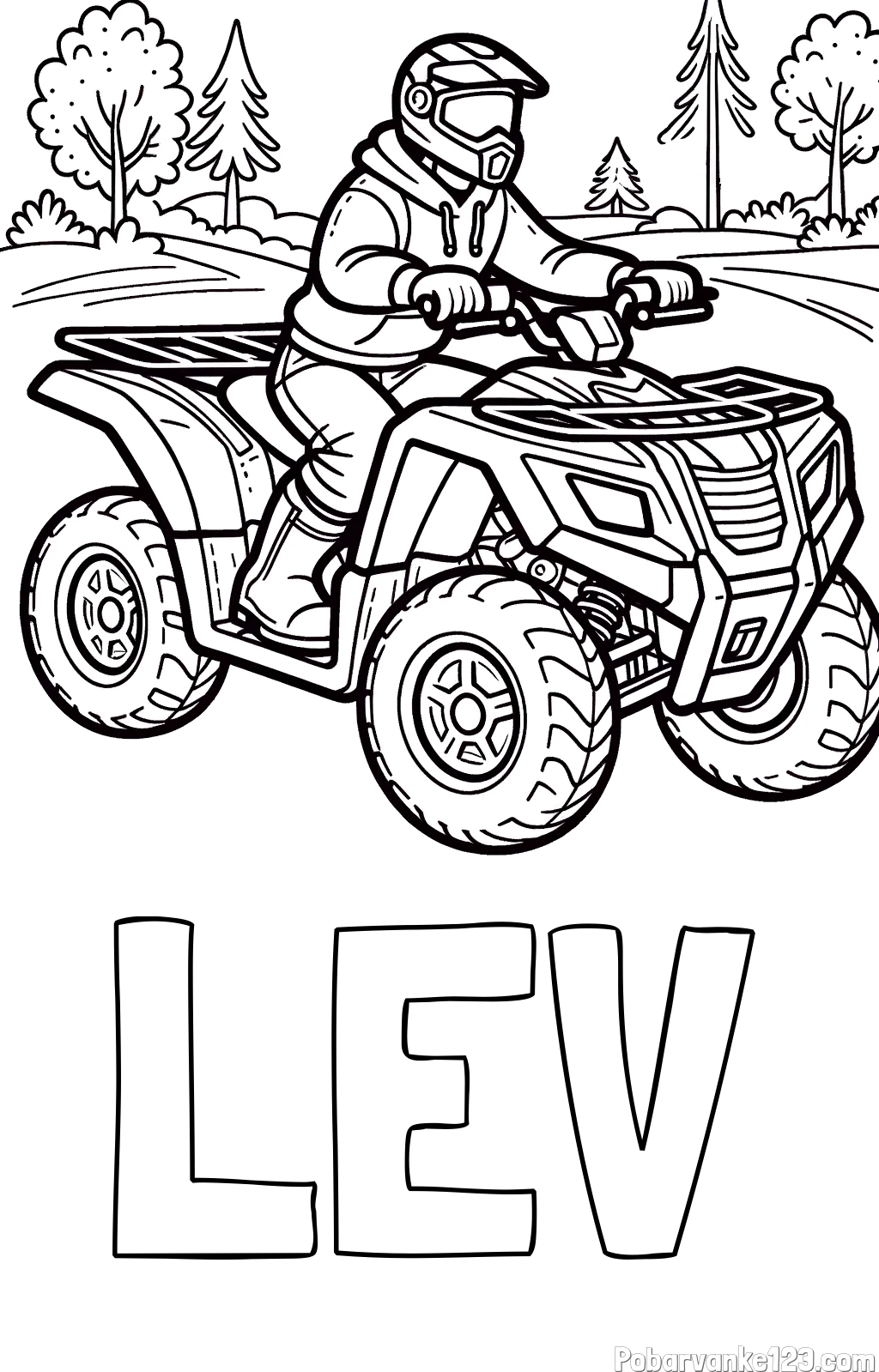 Pobarvanka imena LEV in pobarvanka motorista na štirikolesniku