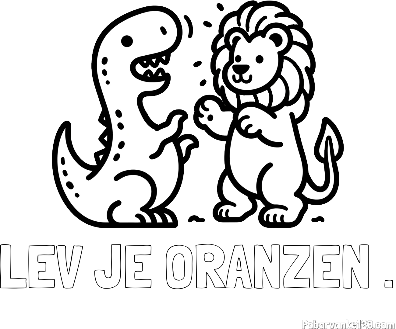 Pobarvanka imena LEV JE ORANŽEN . in pobarvanka dinozavra, ki napada leva