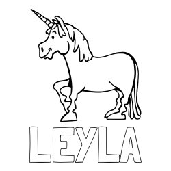 Online izdelana pobarvanka - Pobarvanka imena LEYLA in pobarvanka veselega samoroga