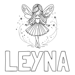 Online izdelana pobarvanka - Pobarvanka imena LEYNA in pobarvanka ljubke čarobne vile