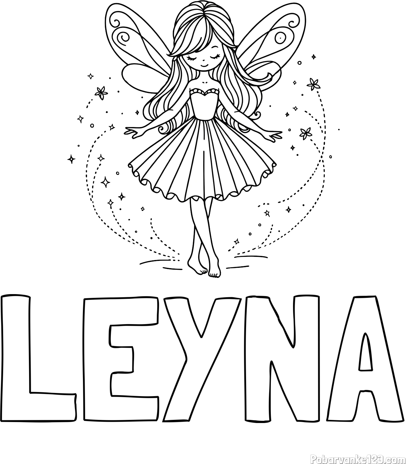 Pobarvanka imena LEYNA in pobarvanka ljubke čarobne vile