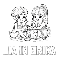 Online izdelana pobarvanka - Pobarvanka imena LIA IN ERIKA in pobarvanka prijateljic s kužkom