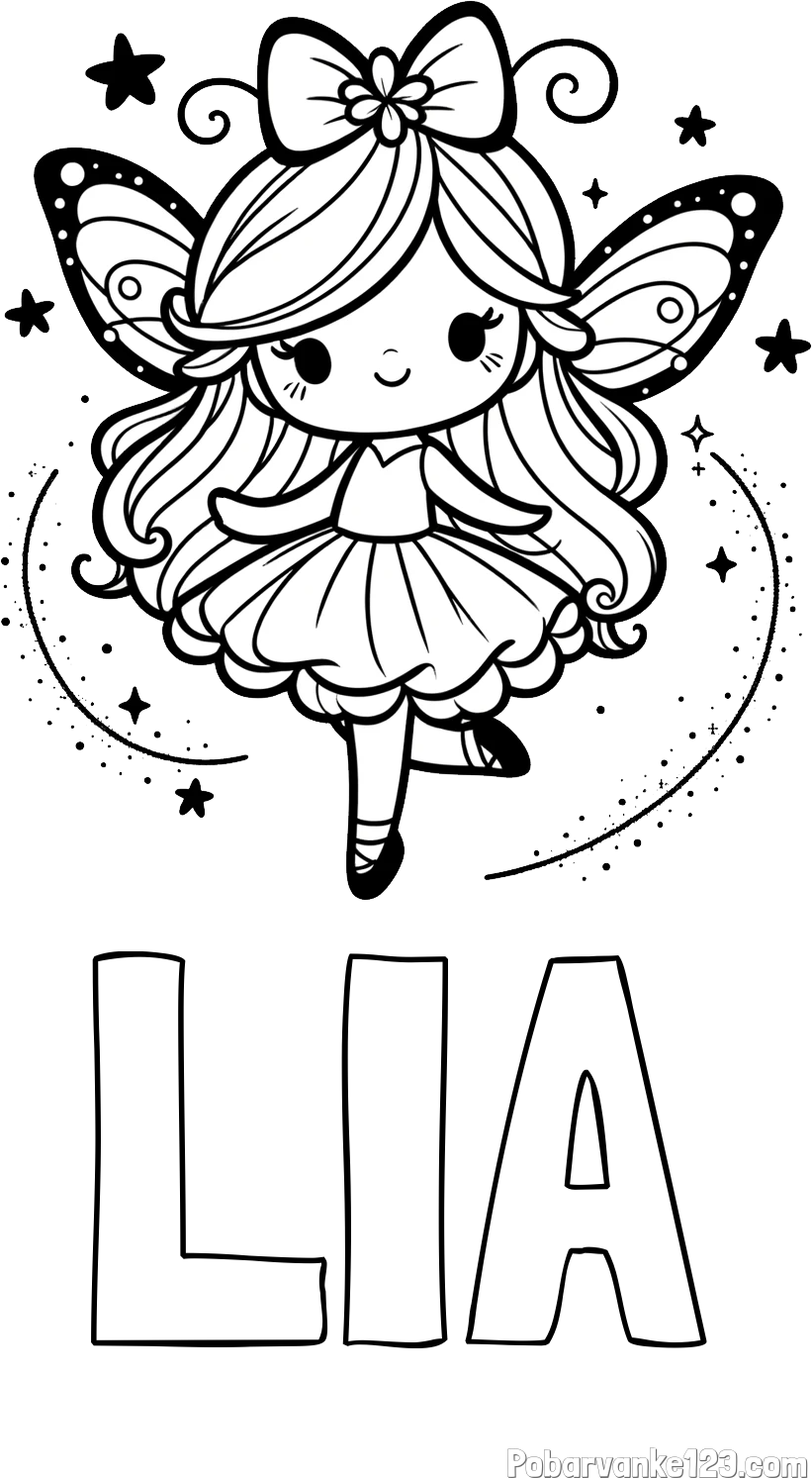 Pobarvanka imena LIA in ljubka čarobna vila