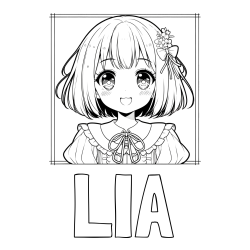 Pobarvanka imena LIA in pobarvanka ljubke punčke v anime slogu