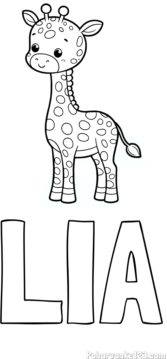 Pobarvanka imena LIA in pobarvanka ljubke žirafe
