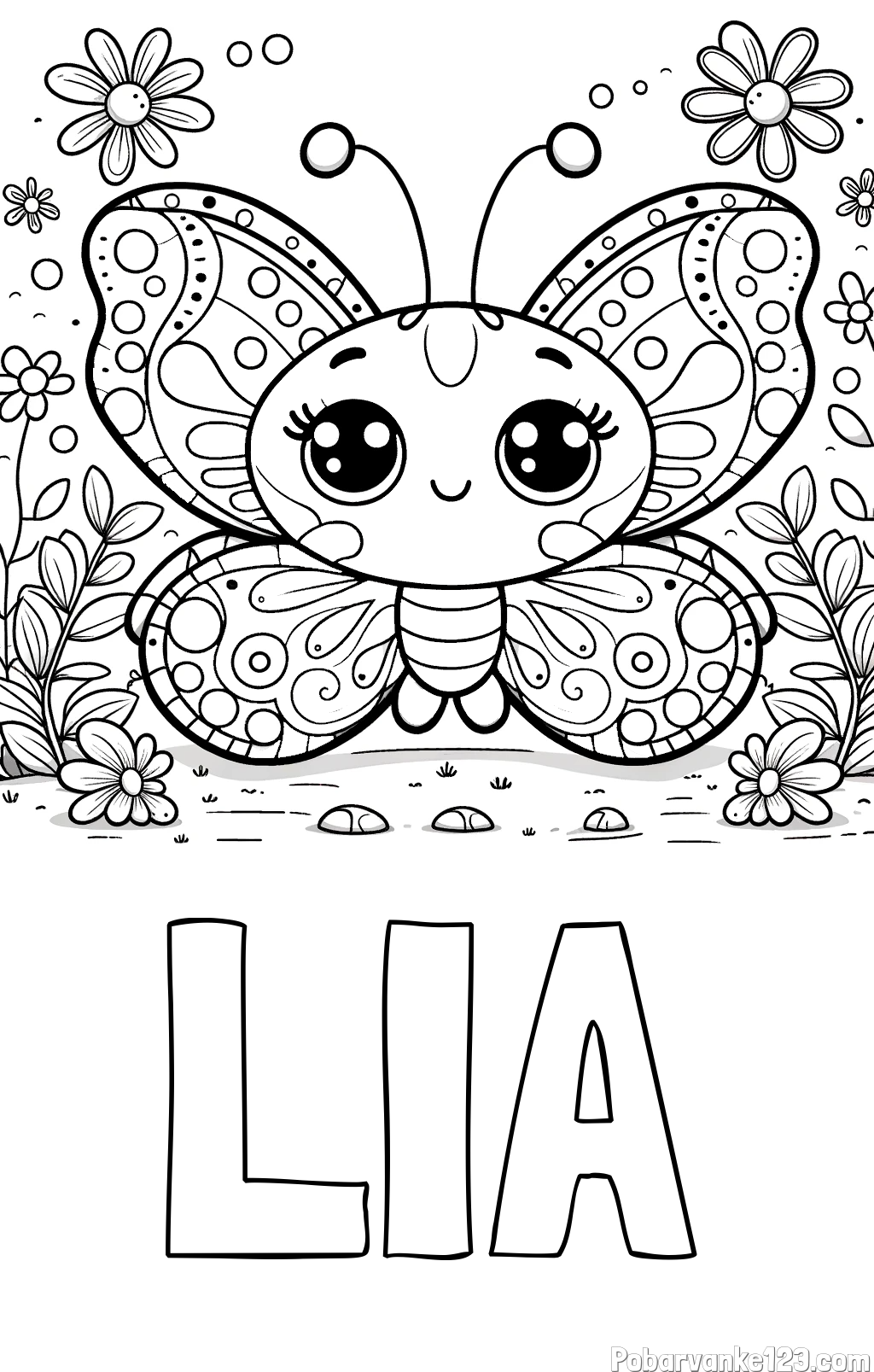 Pobarvanka imena LIA in pobarvanka ljubkega metuljčka
