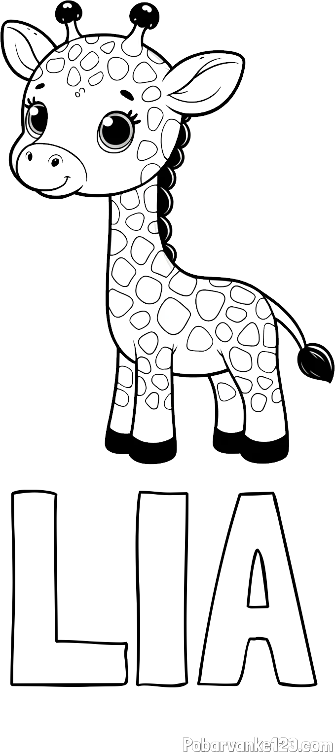Pobarvanka imena LIA in pobarvanka simpatične žirafe