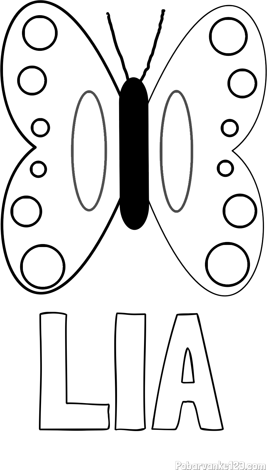 Pobarvanka imena LIA in preprosta otroška pobarvanka metuljčka