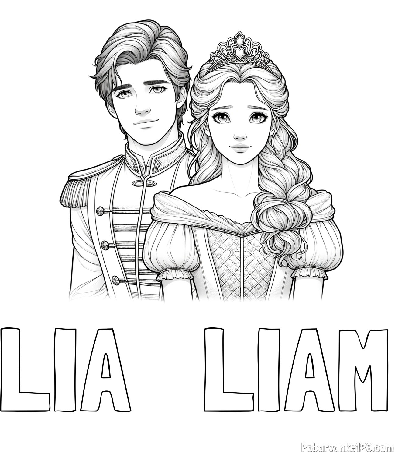 Pobarvanka imena LIA   LIAM in pobarvanka princa in princeske