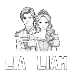 Online izdelana pobarvanka - Pobarvanka imena LIA   LIAM in pobarvanka princa in princeske