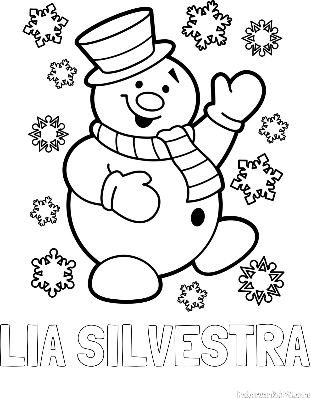 Pobarvanka imena LIA SILVESTRA in pobarvanka veselega snežaka