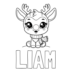 Pobarvanka imena LIAM in otroška pobarvanka jelenčka Rudolfa s šalom okoli vratu