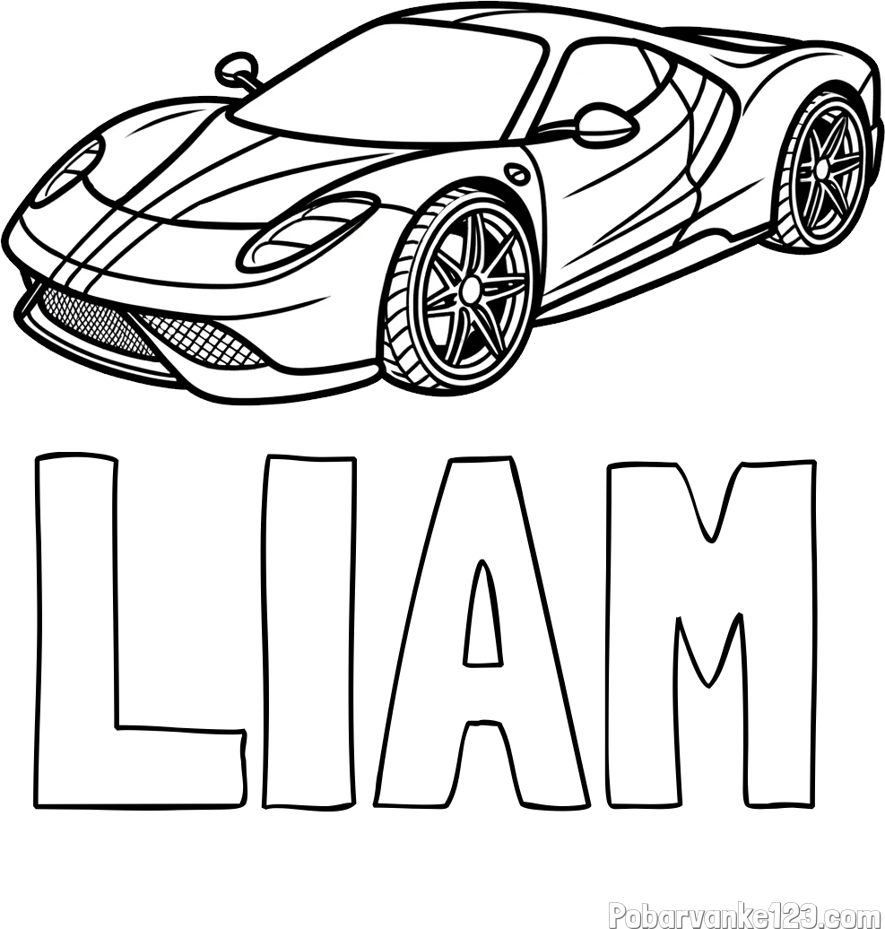 Pobarvanka imena LIAM in pobarvanka dirkalnega avtomobila