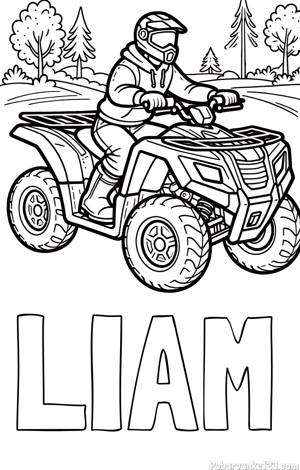 Pobarvanka imena LIAM in pobarvanka motorista na štirikolesniku