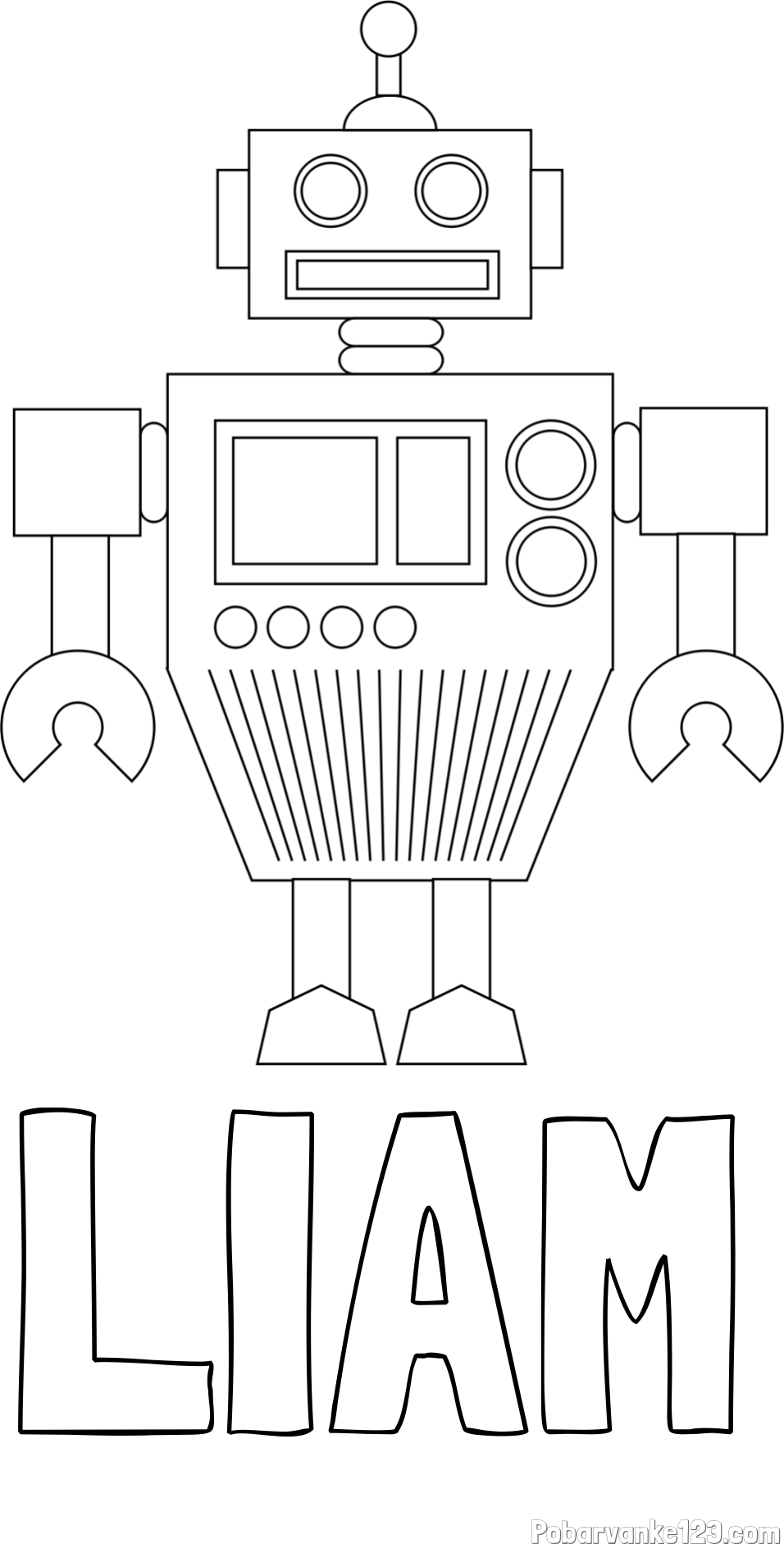 Pobarvanka imena LIAM in pobarvanka robota z anteno