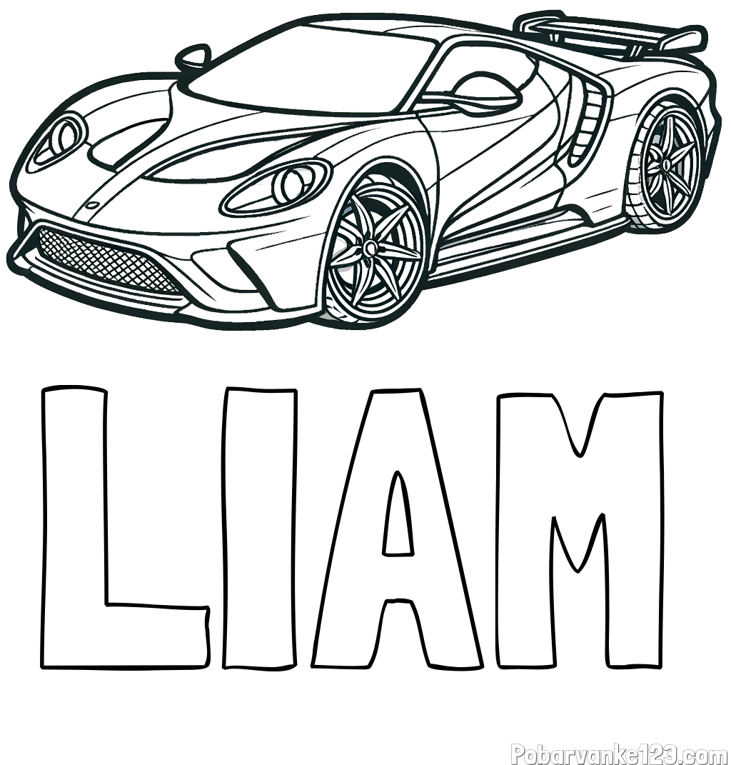 Pobarvanka imena LIAM in Športni avtomobil