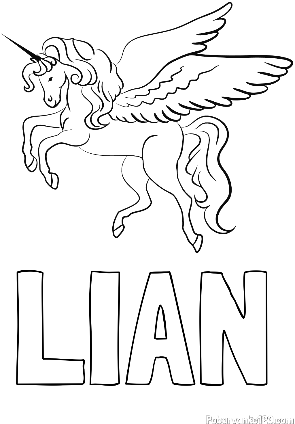 Pobarvanka imena LIAN in lepa pobarvanka samoroga