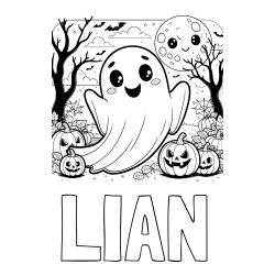 Online izdelana pobarvanka - Pobarvanka imena LIAN in pobarvanka ljubkega duhca in buč za noč čarovnic