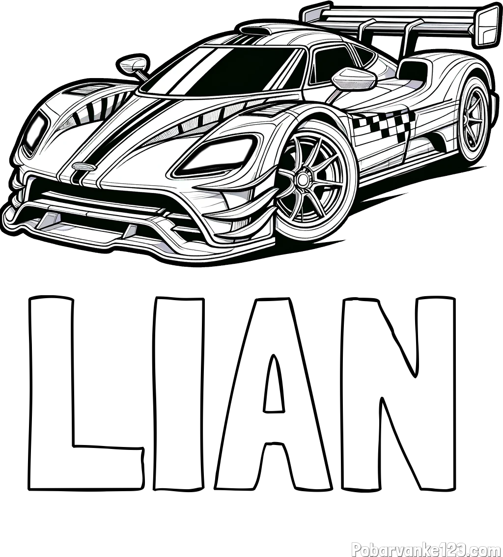 Pobarvanka imena LIAN in pobarvanka modernega športnega avtomobila