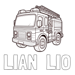 Online izdelana pobarvanka - Pobarvanka imena LIAN  LIO in otroška pobarvanka gasilskega avta