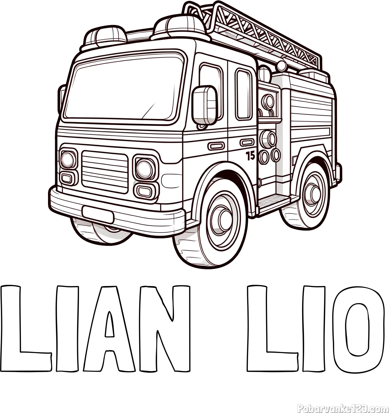 Pobarvanka imena LIAN  LIO in otroška pobarvanka gasilskega avta
