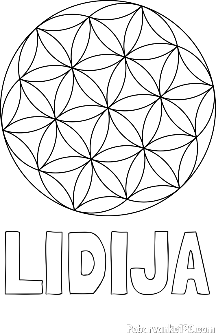 Pobarvanka imena LIDIJA in mandale 2