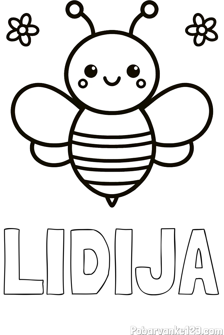 Pobarvanka imena LIDIJA in otroška pobarvanka čebele