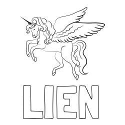 Online izdelana pobarvanka - Pobarvanka imena LIEN in lepa pobarvanka samoroga