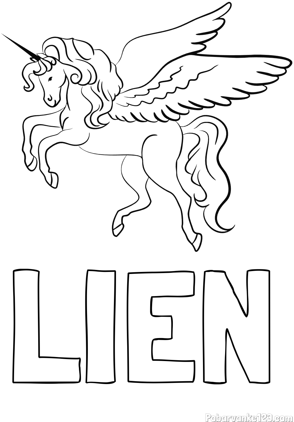 Pobarvanka imena LIEN in lepa pobarvanka samoroga